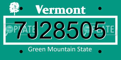 7J28505 Vermont License Plate