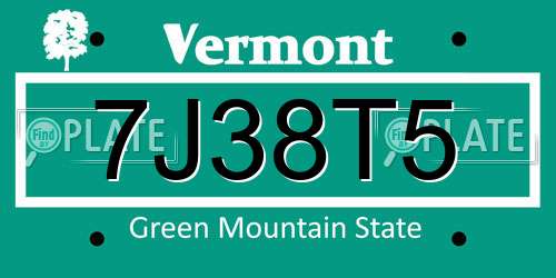7J38T5 Vermont License Plate