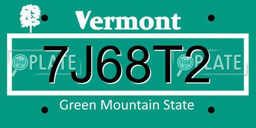 7J68T2 Vermont License Plate