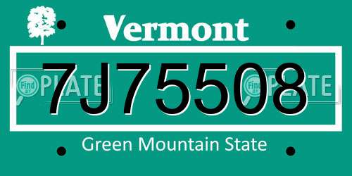 7J75508 Vermont License Plate