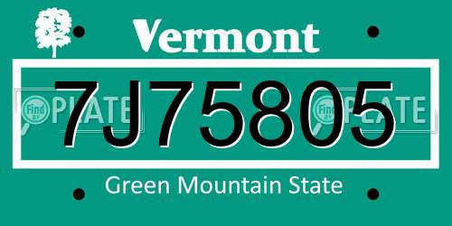 7J75805 Vermont License Plate