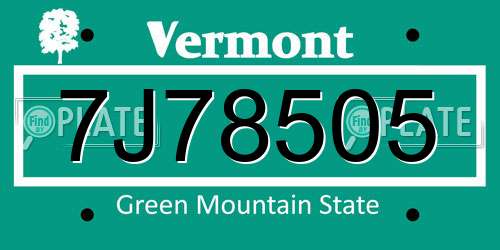 7J78505 Vermont License Plate