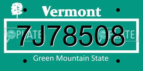 7J78508 Vermont License Plate