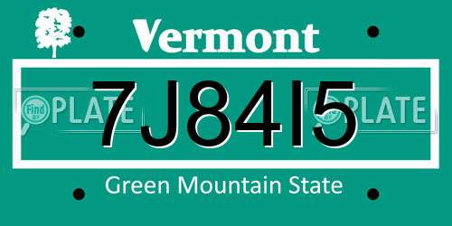 7J84I5 Vermont License Plate