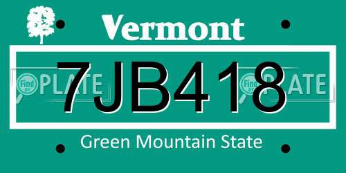 7JB418 Vermont License Plate