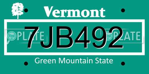 7JB492 Vermont License Plate