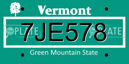7JE578 Vermont License Plate