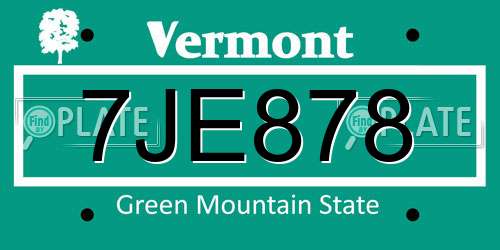 7JE878 Vermont License Plate