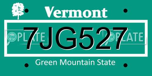 7JG527 Vermont License Plate
