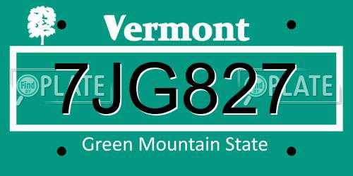 7JG827 Vermont License Plate