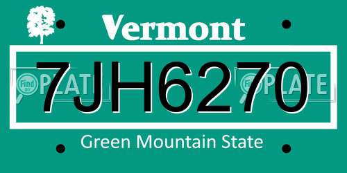 7JH6270 Vermont License Plate