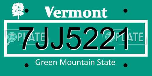 7JJ5221 Vermont License Plate