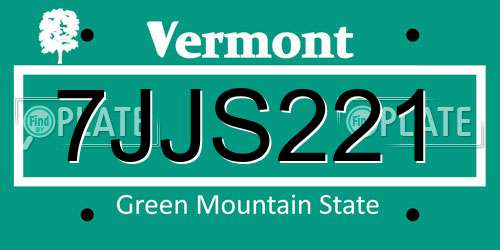 7JJS221 Vermont License Plate