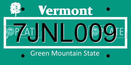 7JNL009 Vermont License Plate