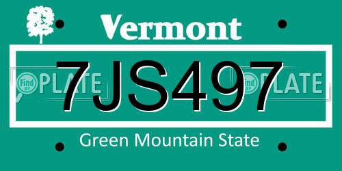 7JS497 Vermont License Plate