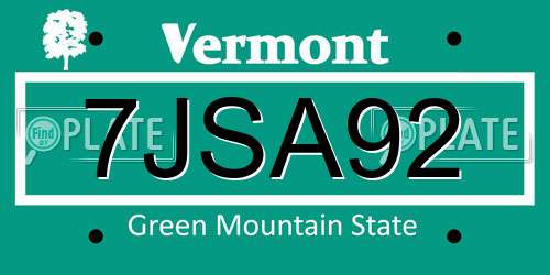 7JSA92 Vermont License Plate