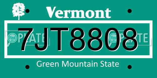 7JT8808 Vermont License Plate
