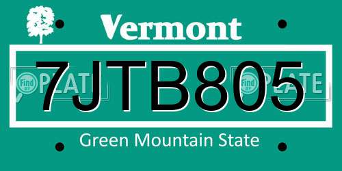 7JTB805 Vermont License Plate