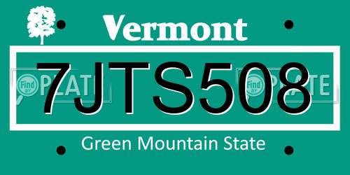 7JTS508 Vermont License Plate