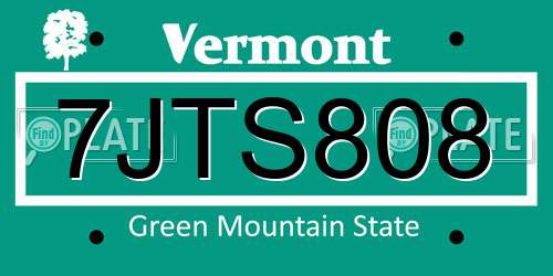 7JTS808 Vermont License Plate