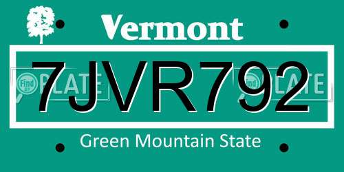 7JVR792 Vermont License Plate