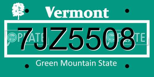 7JZ5508 Vermont License Plate