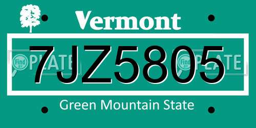 7JZ5805 Vermont License Plate
