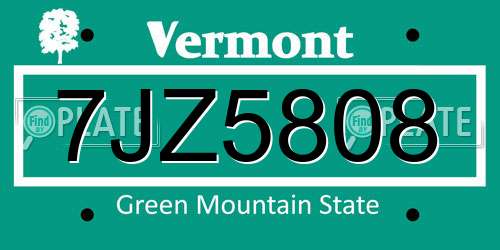 7JZ5808 Vermont License Plate