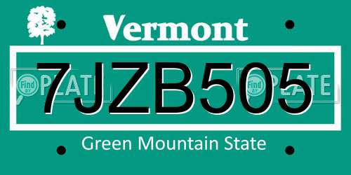 7JZB505 Vermont License Plate