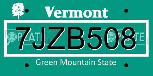 7JZB508 Vermont License Plate