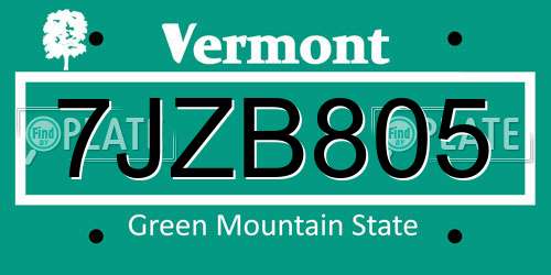 7JZB805 Vermont License Plate