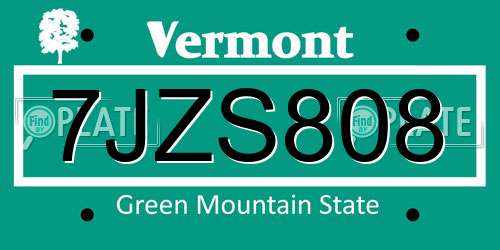 7JZS808 Vermont License Plate