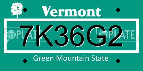 7K36G2 Vermont License Plate