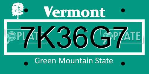 7K36G7 Vermont License Plate