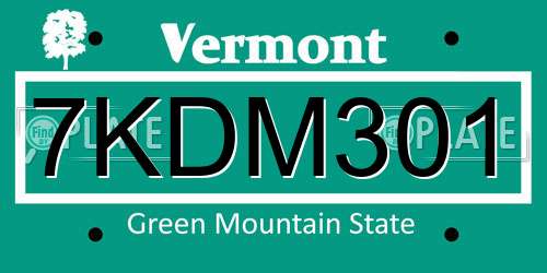 7KDM301 Vermont License Plate