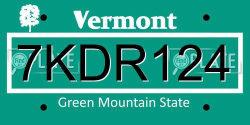 7KDR124 Vermont License Plate