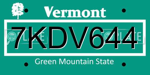7KDV644 Vermont License Plate