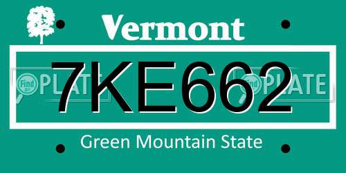 7KE662 Vermont License Plate