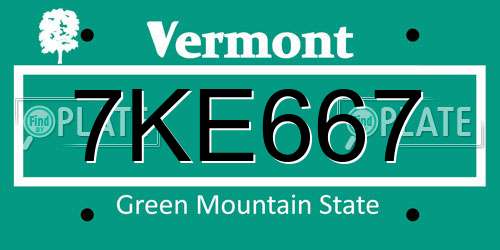 7KE667 Vermont License Plate