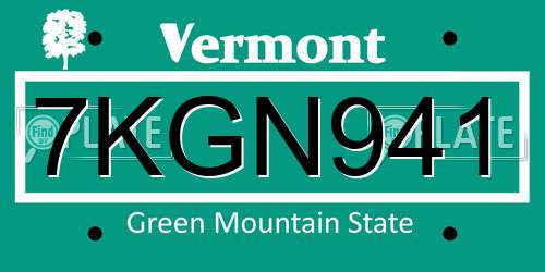 7KGN941 Vermont License Plate