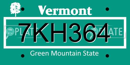 7KH364 Vermont License Plate