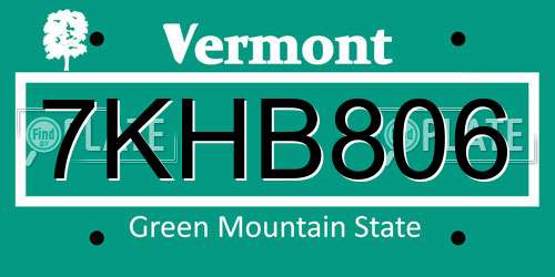 7KHB806 Vermont License Plate