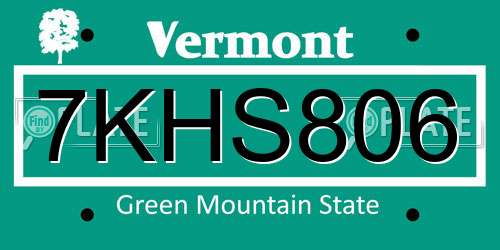 7KHS806 Vermont License Plate