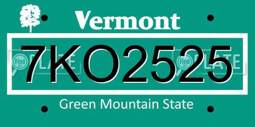 7KO2525 Vermont License Plate