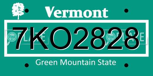 7KO2828 Vermont License Plate