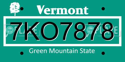 7KO7878 Vermont License Plate