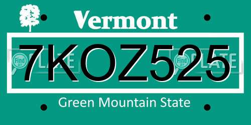 7KOZ525 Vermont License Plate