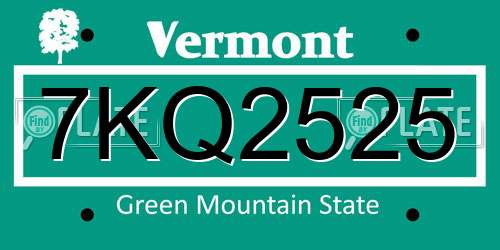 7KQ2525 Vermont License Plate