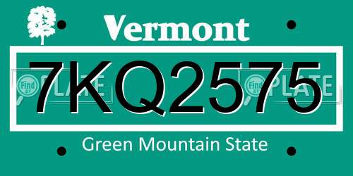 7KQ2575 Vermont License Plate