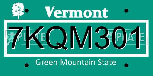 7KQM301 Vermont License Plate